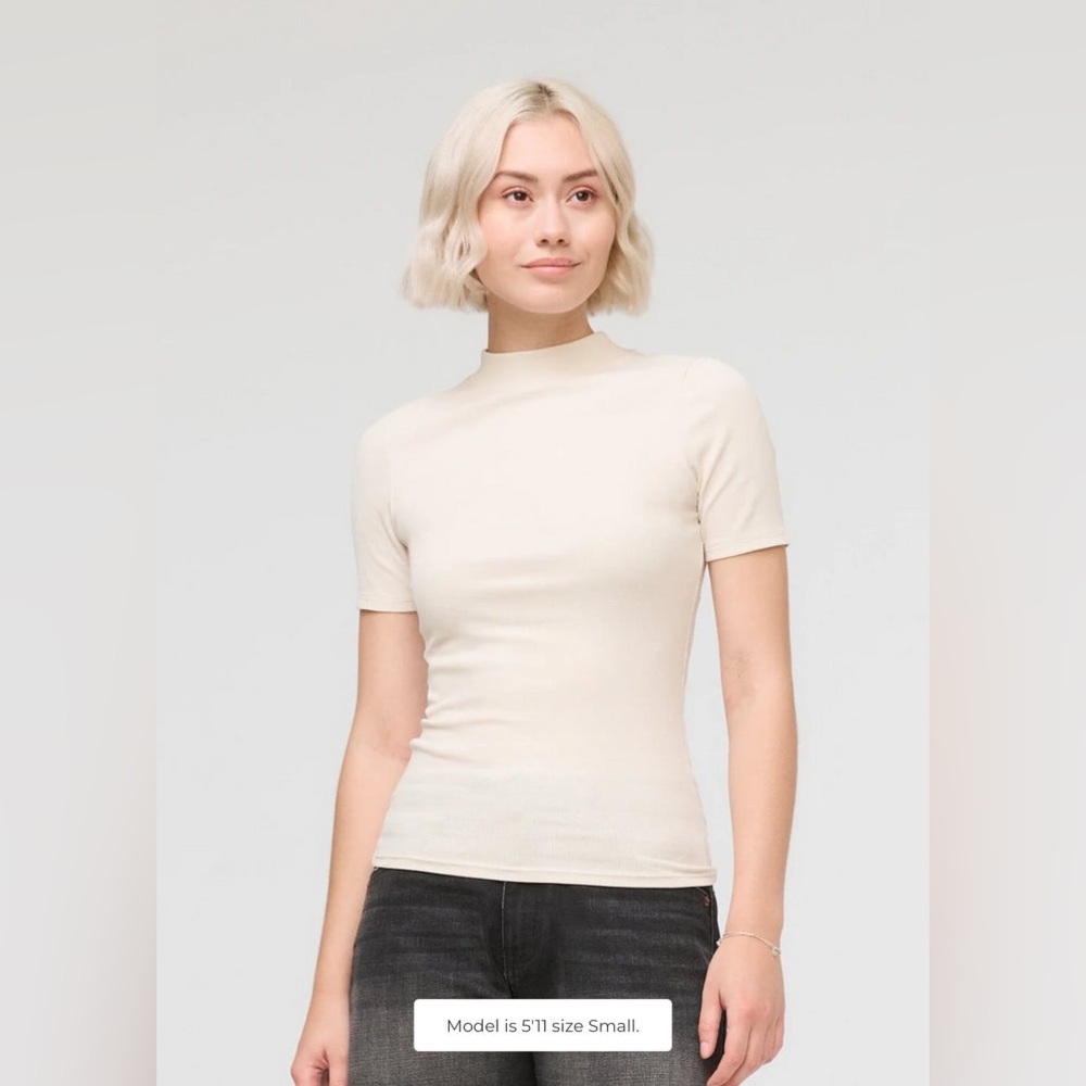 Duer Women's Pima Mock Neck Tee- Ecru